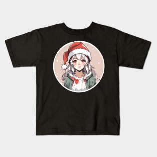 Cute white haired Anime girl in red hat Kids T-Shirt